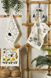 Pamuklu Sweety Abelia Kitchen Set Baskılı El Havlusu Yüz Havlusu Mutfak Havlusu 3 Adet 30x50 Set