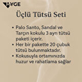Hyge "Odra" 3’lü Doğal Ağaç Aromalı Çubuk Tütsü Seti – Palo Santo, Sandal Ağacı, Tarçın – 3x20’li Paket – Uzun Süreli Yanma – Huzurlu ve Ferah Atmosfer