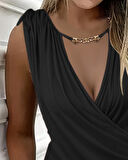 buğrahayalin Kadın Kruvaze Yaka Büzgü Ve Zincir Aksesuar Detay Cepli Sandy Mini Elbise