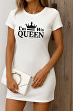 buğrahayalin Kadın Kısa Kollu Queen Baskı Iki Iplik Mini Elbise