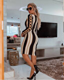 buğrahayalin Kadın Uzun Kollu Bisiklet Yaka Scuba Midi Boy Elbise