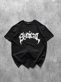 buğrahayalin Bisiklet Yaka Ön Baskılı  Kısa Kollu Tişört Streetwear Günlük Basic Pamuklu T-shirt - Siyah