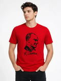 buğrahayalin Erkek Atatürk Baskılı Tişört Kısa Kollu Bisiklet Yaka T-Shirt - Kırmızı