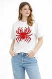 buğrahayalin Örümcek Baskılı Tişört Kısa Kollu Bisiklet Yaka T-Shirt - Beyaz