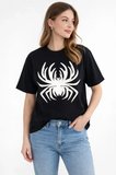 buğrahayalin Örümcek Baskılı Tişört Kısa Kollu Bisiklet Yaka T-Shirt - Siyah