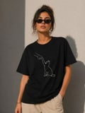 buğrahayalin Minimal Kedi Çizim Baskılı Tişört Kısa Kol Yazlık T-Shirt - Siyah