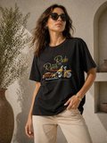 buğrahayalin Motosiklet Baskılı Tişört Bisiklet Yaka Kısa Kol Yazlık T-Shirt - Siyah
