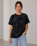 buğrahayalin Yıkamalı Washed Effect Tişört Bisiklet Yaka Sokak Stil Kısa Kol T-Shirt - Siyah