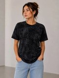 buğrahayalin Yıkamalı Washed Effect Tişört Bisiklet Yaka Sokak Stil Kısa Kol T-Shirt - Siyah