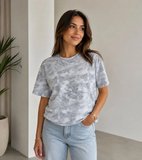 buğrahayalin Batik Desenli Tişört Bisiklet Yaka Kısa Kol Regular Fit T-shirt - Gri