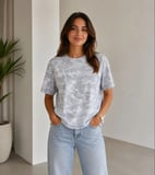 buğrahayalin Batik Desenli Tişört Bisiklet Yaka Kısa Kol Regular Fit T-shirt - Gri