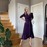 buğrahayalin Krep Kumaş Midi Boy Kuşaklı Uzunkol Elbise