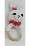 Amigurumi Handmade Örgü Süslü Tavşan Çıngırak beyaz