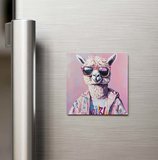 Alpaca - Alpaka - Güneş Gözlüklü Style - Buzdolap Magneti - 9x9 Cm