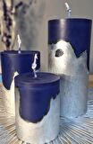 gümüş detaylı lacivert 3 lü beton mum set