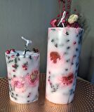 kasımpatı çiçeği dolgulu çok renkli 2 li mum set