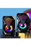 Bilgisayar Hoparlörü Led Işıklı Rgb Laptop Pc Uyumlu 1+1 Speaker