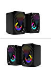 Bilgisayar Hoparlörü Led Işıklı Rgb Laptop Pc Uyumlu 1+1 Speaker