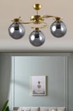 Modern Ilay Eskitme Gold Boyal füme kapalı camlı 3lü  Camlı Avize