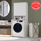  Çamaşır Makinesi Dolabı 3 Raflı Kapaklı Banyo Dolabı Beyaz %100 MDF