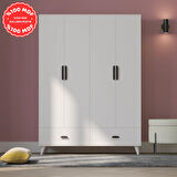 İnci 4 Kapaklı 2 Çekmeceli Gardırop Beyaz %100 MDF