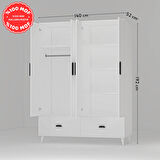 İnci 4 Kapaklı 2 Çekmeceli Gardırop Beyaz %100 MDF