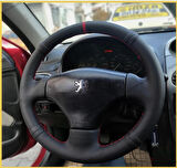 Peugeot 206 Araca Özel Direksiyon Kılıfı (Noktalı Düz Kırmızı Dikişli)