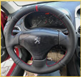 Peugeot 206 Araca Özel Direksiyon Kılıfı (Noktalı Düz Kırmızı Dikişli)