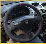 Peugeot 206 Araca Özel Direksiyon Kılıfı (Noktalı Düz Kırmızı Dikişli)