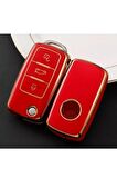 Vw Tiguan Jetta Golf 5 Golf 6 Scirocco Polo Caddy Lüks Anahtar Koruma Kılıfı Kırmızı