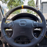 Honda Civic 2001 Euro Araca Özel Direksiyon Kılıfı (Noktalı Alcantra Sarı Yüzüklü)