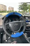Hyundai i20 Araca Özel Direksiyon Kılıfı (Nokta Mavi Deri Siyah Yüzüklü)
