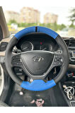 Hyundai i20 Araca Özel Direksiyon Kılıfı (Nokta Mavi Deri Siyah Yüzüklü)