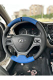 Hyundai i20 Araca Özel Direksiyon Kılıfı (Nokta Mavi Deri Siyah Yüzüklü)