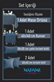 Özel Dikim Keten Dokulu Kombin Set Dazzle Indigo - Masa Örtüsü Runner Kırlent Kılıfı