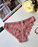 Arlet Kadın Pamuklu Rahat Günlük Kullanım Dantelli Slip/Külot (Lila-Gül Kurusu- Krem)