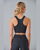 Aurafit Kadın Önü Büzgülü Arkası Çapraz Kaplı Croptop/Büstiyer