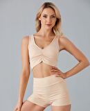 Aurafit Kadın Önü Büzgülü Arkası Çapraz Kaplı Croptop/Büstiyer