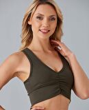 Aurafit Kadın Önü Büzgülü Arkası Çapraz Kaplı Croptop/Büstiyer