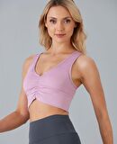 Aurafit Kadın Önü Büzgülü Arkası Çapraz Kaplı Croptop/Büstiyer