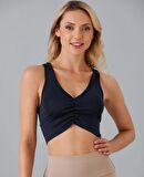 Aurafit Kadın Önü Büzgülü Arkası Çapraz Kaplı Croptop/Büstiyer
