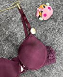 Günlük Kullanım Full Push-up Yanları Dantelli Önü Halka Detaylı Sütyen