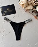 Doja Yoğun Taşlı Love Secret Yazılı Ağı Pamuklu İthal Saten Tanga