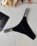 Doja Yoğun Taşlı Love Secret Yazılı Ağı Pamuklu İthal Saten Tanga