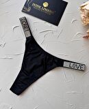 Doja Yoğun Taşlı Love Secret Yazılı Ağı Pamuklu İthal Saten Tanga