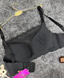 İthal Çizgili Önü Dantelli Lazer Kesim Soft Push Up Balensiz Sütyen - 1202