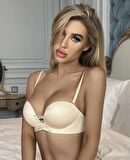 Natasha İthal Balensiz Push-up Lazer Kesim Önden Bağlamalı Rahat Sütyen -8388