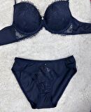 Le Jardin Parlak Simli İpli Brodeli Push-up Sütyen Külot Takım-5065