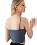 İnce Askılı Dikişsiz V Yaka İz Yapmaz Büstiyer/Croptop