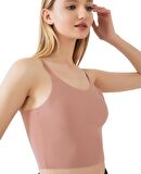 İnce Askılı Dikişsiz V Yaka İz Yapmaz Büstiyer/Croptop